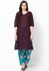 Shree Wine Printed Cotton Kurta With Patiala Salwar women