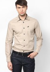 Silver Streak Solid Cream Slim Fit Casual Shirt men