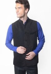 Skookie Solid Black Ethnic Jacket men