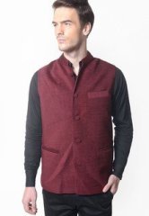 Skookie Solid Wine Ethnic Jacket men