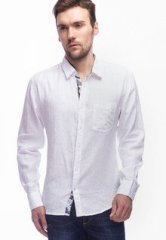 Slub Solid White Casual Shirt men