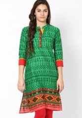 Span Regular Fit Green Kurta women