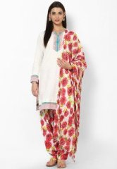 Stri White Printed Patiala Salwar With Dupatta women