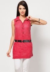 The Vanca Sleeve Less Solid Fuchsia Tunic women