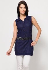 The Vanca Sleeve Less Solid Navy Blue Tunic women