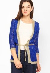 Tokyo Talkies Blue Embroidered Shrug women