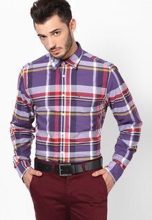 Tommy Hilfiger Loganberry/ Purple Full Sleeve Casual Shirts men