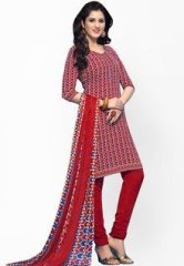 Triveni Sarees Red Printed Dress Material women