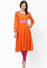 Tulsattva Orange Embroidered Kurta women