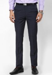 Turtle Solid Navy Blue Slim Fit Formal Trouser men