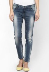 United Colors Of Benetton Blue Ankle Length Slim Fit Basic 5 Pkt Denim women