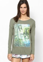 United Colors Of Benetton Olive Green Long Sleeve Top women