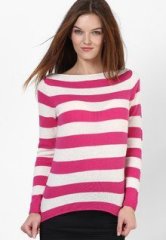 United Colors Of Benetton Pink F/Slv Boat Neck Striper Sweater women