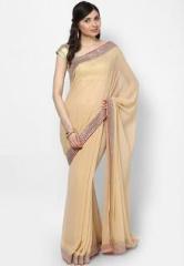 Vishal Chiffon Beige Embroidered Saree women