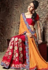 Vishal Crepe Orange Sareeby : Dolly J women