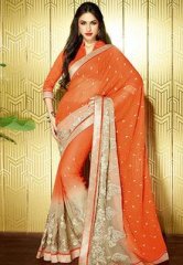 Vishal Iifa Collection Orange Embellished Saree women