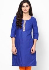 W Cotton Blue Solid Kurta women