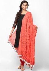 W Cotton Peach Solid Dupatta women