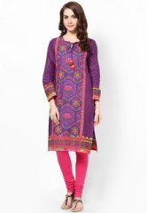 W Pink Solid Cotton Churidar women