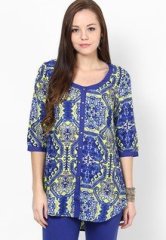 W Poly Crepe Blue Printed Kurta women