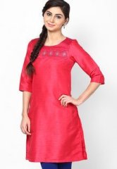 W Poly Crepe Pink Solid Kurta women