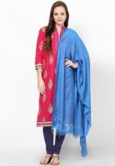 W Viscose Blend Blue Solid Dupatta women