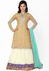 We-desi Beige Embroidered Dress Material women