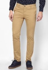 Wills Lifestyle Khaki Solid Casual Trouser men