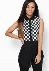 Zink London Black Half Checks Half Solid Tunic women