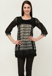 18 Fire 3/4Th Sleeve Printed Black Tunic Women