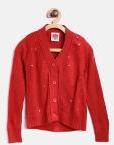 612 Ivy League Red Solid Cardigan Girls