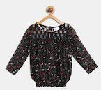 612 League Black & Burgundy Printed Blouson Top Girls