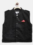 612 League Boys Black Solid Nehru Jacket