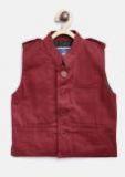 612 league Boys Maroon Solid Nehru Jacket