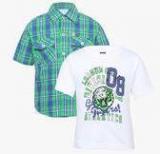 612 League Green Casual Shirt With T Shirt Boys