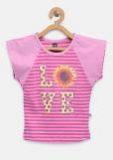 612 League Pink Printed Round Neck T Shirt Girls