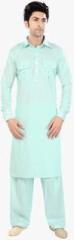 Fashion Curries Aqua Blue Solid Pathani Kurta Pyjama men