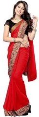 Fabdeal Red Solid Saree women