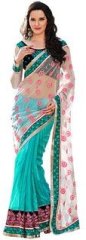 Fabdeal White Embellished Saree women