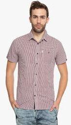 883 Police Maroon Checked Slim Fit Casual Shirt Men