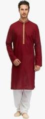 Manyavar Maroon Striped Kurta Pyjamas men