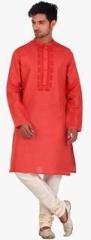 Veda Orange Solid Kurta Pyjama men