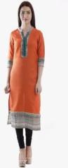 Vasudha Orange Embroidered Kurta women