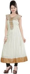 Fabdeal Beige Embellished Anarkali women