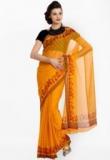 Aaboli Yellow Embroidered Saree Women