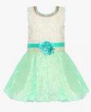 Aarika Green Self Design Party Dress girls