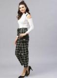 Aasi Black & White Regular Fit Checked Cropped Trousers Women