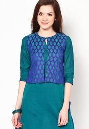 Abhishti 3/4Th Sleeve Green Solid Kurti With Jacket women