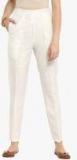 Abhishti Cream Solid Regular Fit Coloured Pant Women