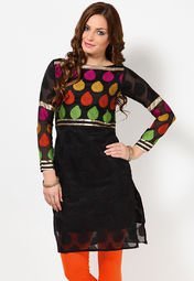 Abhishti Full Sleeve Self Pattern Black Kurti Women